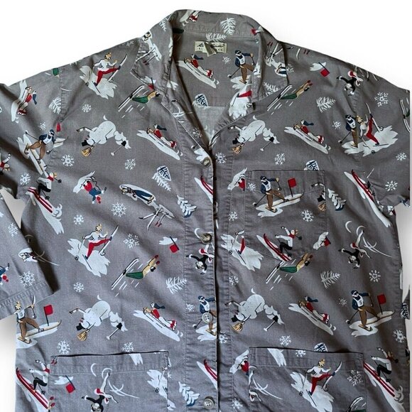 Vintage Eddie Bauer Womens Flannel Pajama Set Sz S Gray Winter Novelty Print PJs - Picture 3 of 16